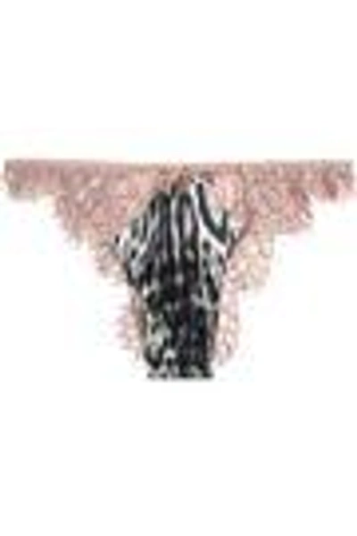 Shop Roberto Cavalli Underwear Woman Leopard-print Satin And Lace Low-rise Briefs Blush