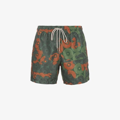 Shop Okun Ali Camouflage Circle Print Swim Shorts In Green