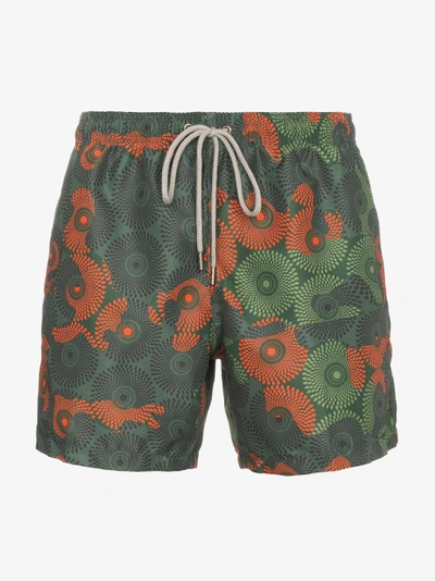 Shop Okun Ali Camouflage Circle Print Swim Shorts In Green