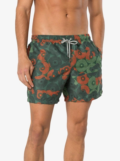 Shop Okun Ali Camouflage Circle Print Swim Shorts In Green