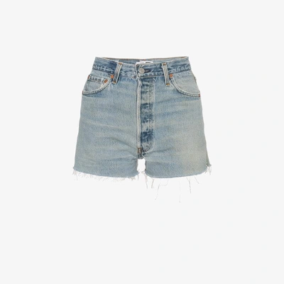 Shop Re/done Side Zip Denim Shorts In Blue