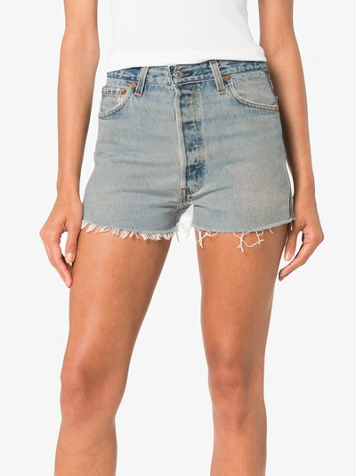 Shop Re/done Side Zip Denim Shorts In Blue
