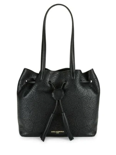 Shop Karl Lagerfeld Leather Bucket Bag In Black
