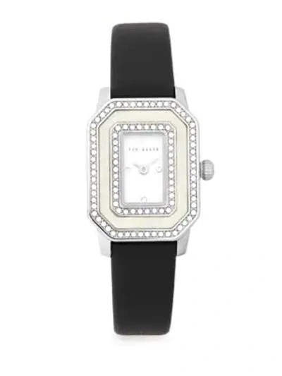 Shop Ted Baker Bliss Glitz Stainless Steel And Leather Strap Watch In Black