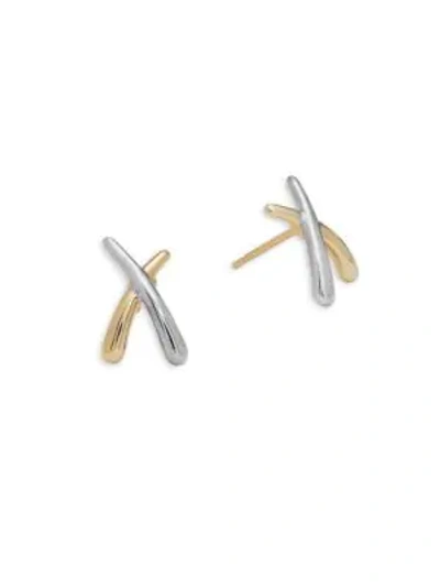 Shop Saks Fifth Avenue Women's Two Tone14k Gold X Stud Earrings