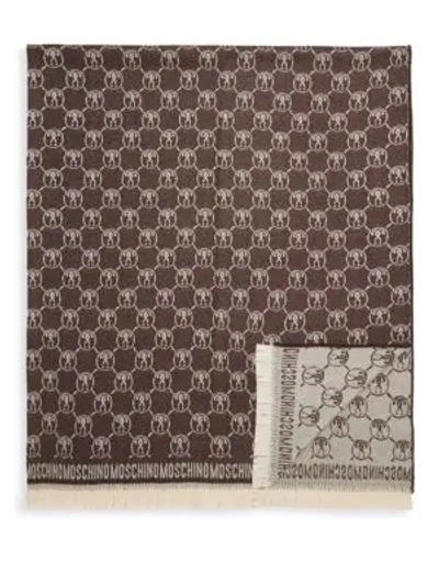 Shop Moschino Wool Logo Blanket In Tan Brown