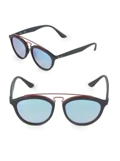 Shop Ray Ban Round Aviator Sunglasses In Black Blue