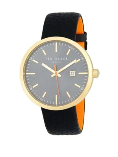 Shop Ted Baker Stainless Steel And Leather Strap Watch In Black