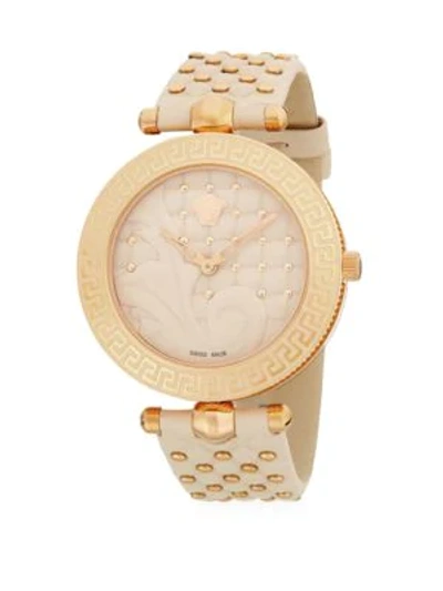Shop Versace Stainless Steel Analog Leather-strap Watch In Rose Gold