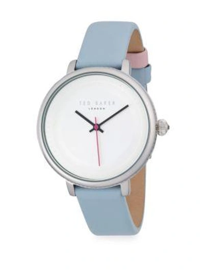 Shop Ted Baker Stainless Steel And Leather-strap Watch In Blue