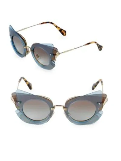 Shop Miu Miu 63mm Round Aviator Sunglasses In Gold Azure