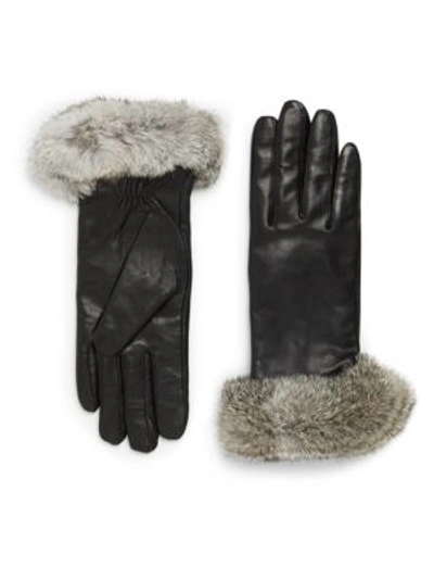 Shop Surell Leather & Rabbit Fur Gloves In Chinchilla