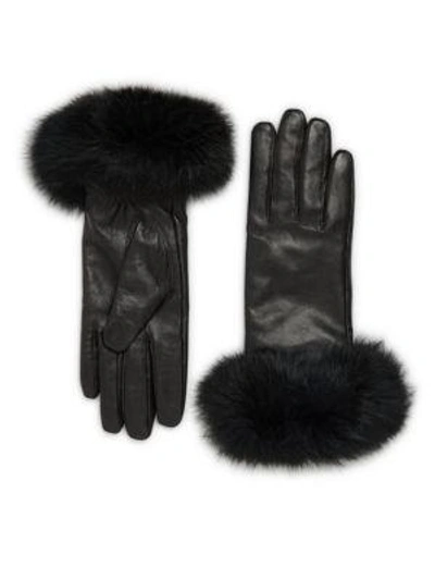 Shop Surell Leather & Rabbit Fur Gloves In Black
