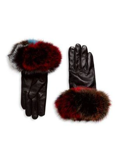 Shop Surell Chic Dyed Fox Fur Leather Gloves In Black Multi