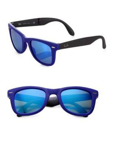 Shop Ray Ban 50mm Folding Square Rubber Wayfarer Sunglasses In Green