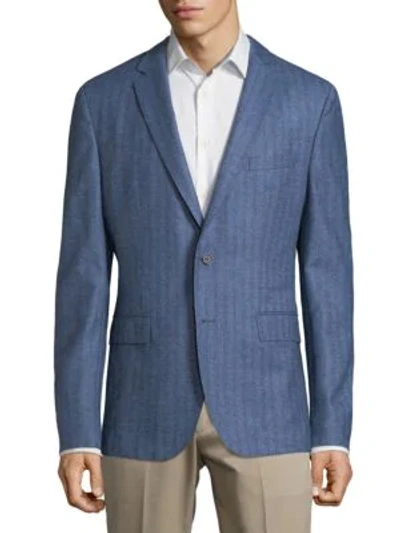 Shop Hugo Boss Herringbone Wool Jacket In Aqua