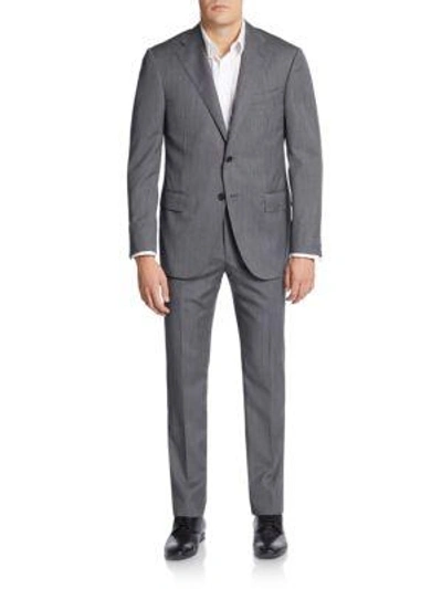 Shop Corneliani Regular-fit Tonal Striped Virgin Wool Suit In Medium Grey