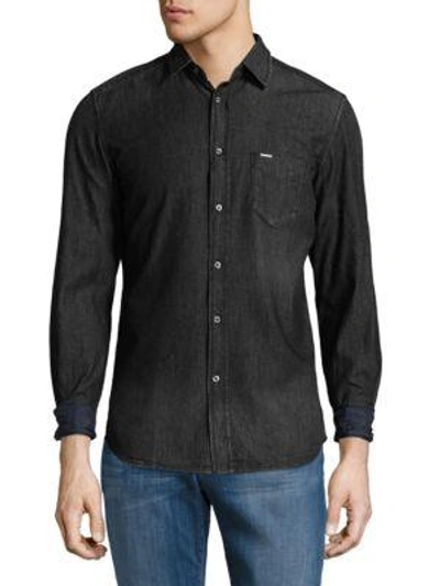 Shop Diesel Denim Cotton Button-down Shirt In Black
