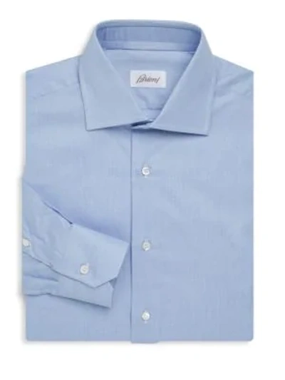 Shop Brioni Woven Cotton Dress Shirt In Blue