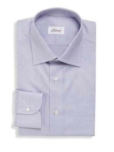 Shop Brioni Long Sleeve Slim-fit Dress Shirt In Blue Red