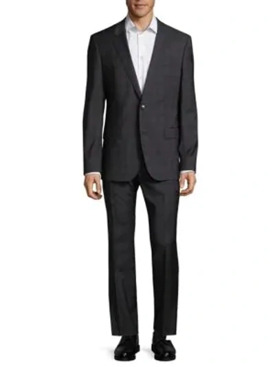 Shop Hugo Boss Checkered Wool Suit In Charcoal