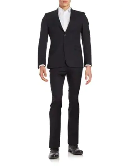 Shop Versace Regular-fit Wool Suit In Navy