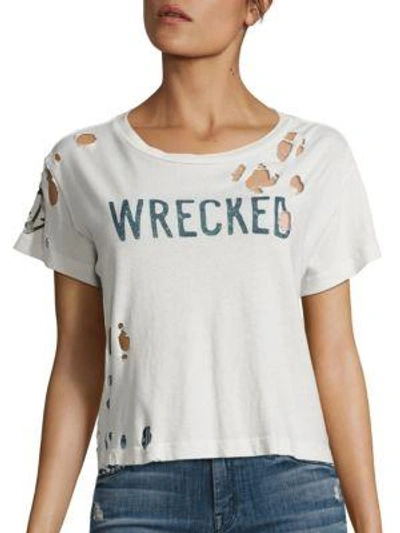 Shop Mother Goodie Goodie Distressed Cropped Cotton Tee In Dirty White