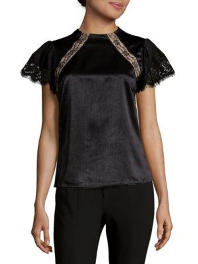 Shop Nanette Lepore Lace Flutter-sleeve Top In Very Black