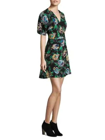 Shop Diane Von Furstenberg Short-sleeve Flare Mini Printed Dress In Benton Black