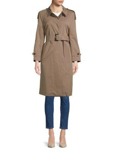 Shop Burberry Belted Trench Coat In Taupe