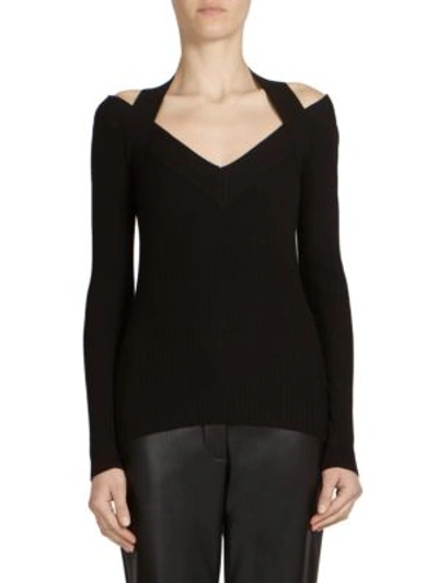 Shop Cedric Charlier Ribbed Cold-shoulder Sweater In Black