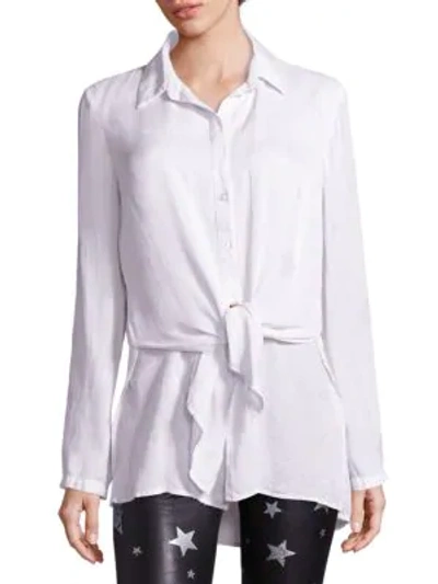 Shop Rta Tie-front Silk Shirt In Blank Stare