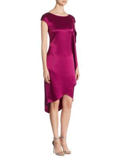 Shop St John Satin Cap-sleeve Hi-lo Dress In Boysenberry