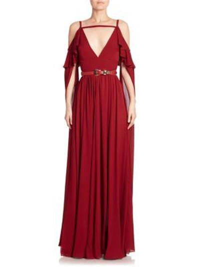 Shop Elie Saab Silk Cold-shoulder Gown In Carmel