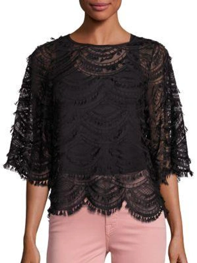 Shop 7 For All Mankind Fringe Trim Lace Top In Black