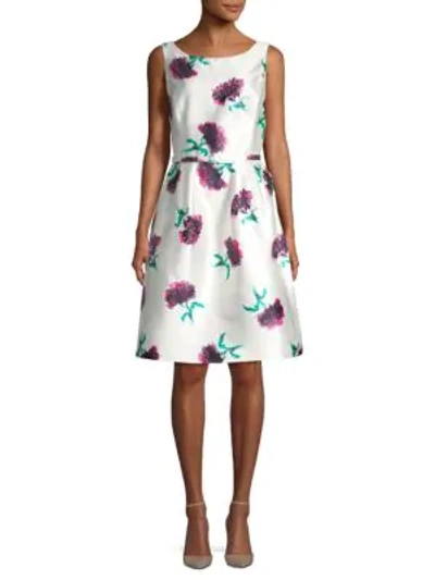 Shop Oscar De La Renta Azalea Floral Fit & Flare Silk Dress