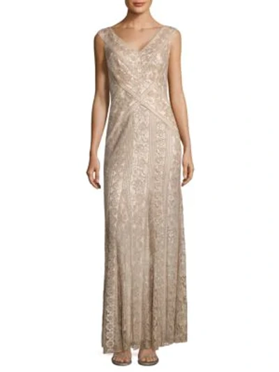 Shop Tadashi Shoji Lace Godet Dress In Champagne