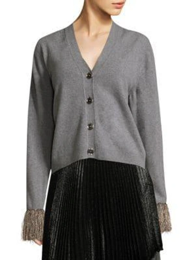 Shop Christopher Kane Button-front Fringe Cardigan In Grey