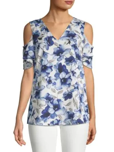 Shop Calvin Klein Floral Cold-shoulder Top In Blue