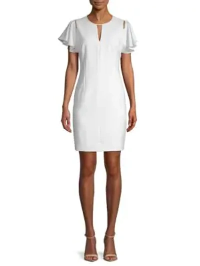 Shop T Tahari Lovie Ruffle-sleeve Sheath Dress In Optic White