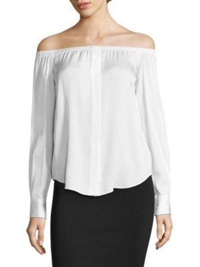 Shop Donna Karan Off-the-shoulder Silk Blend Top In White