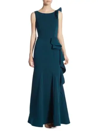 Shop Nero By Jatin Varma Side Ruffled Gown In Teal