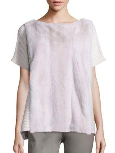 Shop Lafayette 148 Mink Fur-front Cashmere Sweater In Dove Tail