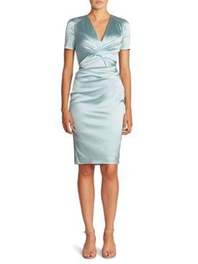 Shop Talbot Runhof Stretch Satin Dress In Baby Blue