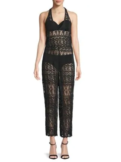 Shop Alice And Olivia Blakely Lace Halter Jumpsuit In Black