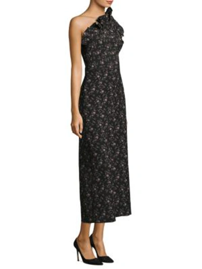 Shop Rebecca Taylor One-shoulder Floral Jumpsuit In Black Combo