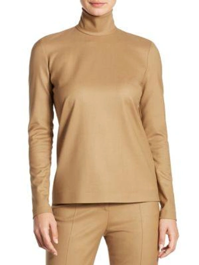 Shop Sara Battaglia Long Sleeve Turtleneck Shirt In Camel
