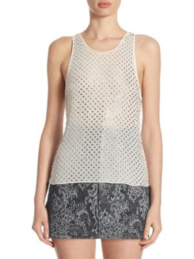 Shop Marc Jacobs Embellished Cotton Tank Top In White