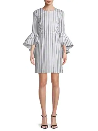 Shop Milly Gabby Stripe Cotton Bell-sleeve Dress In White