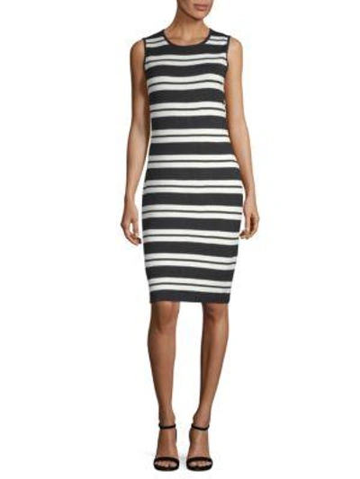 Shop St John Wool-blend Striped Sheath Dress In Black White